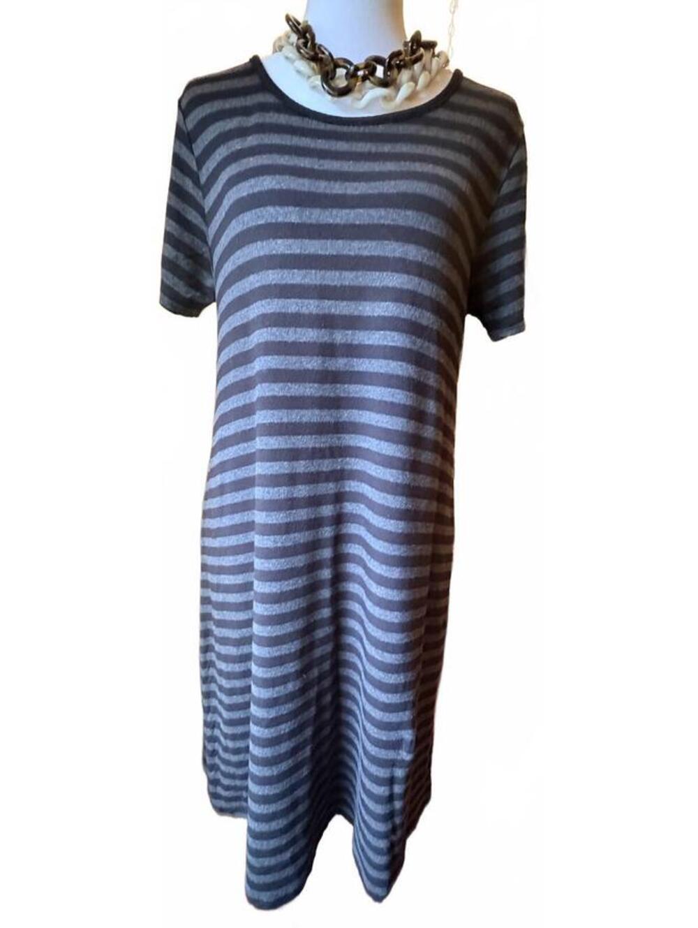 Dalia Grey and Black Striped T-Shirt Dress M